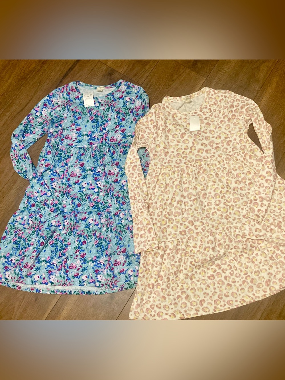 Set of 2 J Crew Dresses Girls 14 Pink Leopard & Floral Crewcuts Long Sleeve NWT